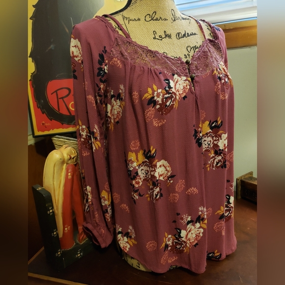 💔 Y2K {Jolt} Floral Cold Shoulder Boho Tunic, Size M - Picture 2 of 6